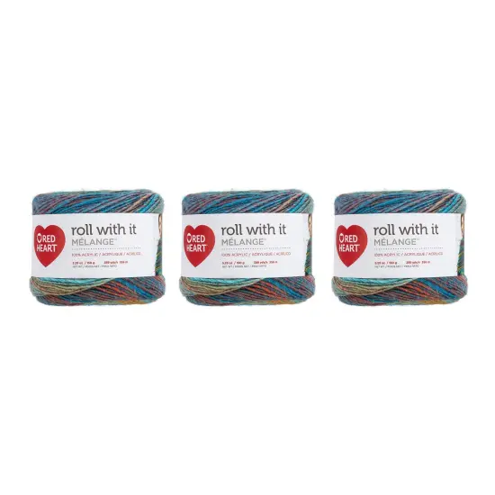 Red Heart Roll With It Melange Paparazzi Yarn - 3 Pack of 150g/5.3oz - Acrylic - 4 Medium (Worsted) - 389 Yards - Knitting/Crochet {1}