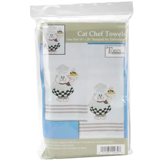 Tobin Stamped For Embroidery Kitchen Towels 20"X28" 2/Pkg-Cat Chef {1}