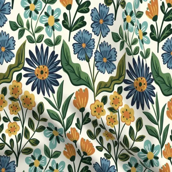 Various Fabrics by the Yard or Fat Quarter Wildflower Graceful Flowers Blossoms Petals Blue Green Orange Marigold Daisy Custom Printed Fabric by Spoonflower {5}