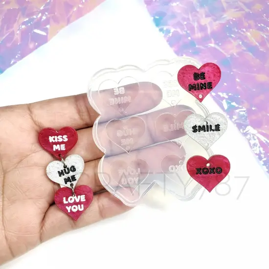 Heart Candy with Words Dangle Earring Mold (D2) {1}