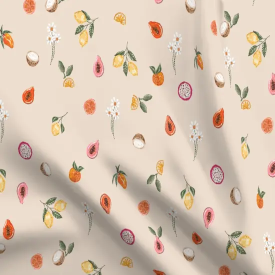 Various Fabrics by the Yard or Fat Quarter Little Fruit Small Scale Beige Tan Summer Floral Mango Dragon Papaya Custom Printed Fabric by Spoonflower {5}