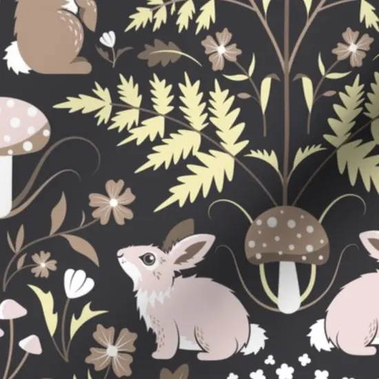 Various Fabrics by the Yard or Fat Quarter Brown Damask Modern Art Nouveau Nature Forest Rabbit Hare Mushroom Floral Botanical Woods Woodland Large Scale Custom Printed Fabric by Spoonflower {7}