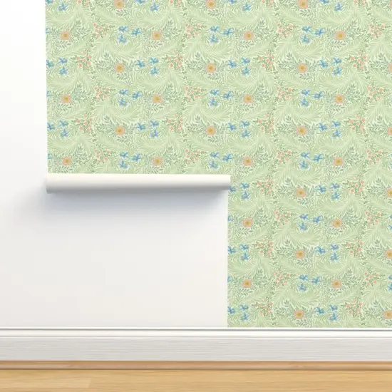Peel & Stick Wallpaper 2FT Wide William Morris Green Floral Botanical Mid Century William Morris Custom Removable Wallpaper by Spoonflower {2}