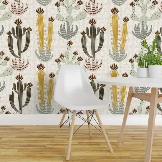 Peel & Stick Wallpaper 2FT Wide Cactus Neutral Large Scale Western Desert Succulent Plant Botanical Floral Custom Removable Wallpaper by Spoonflower {1}