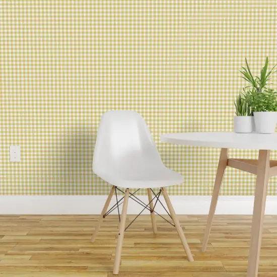 Peel & Stick Wallpaper 2FT Wide Dark Yellow Gingham Cottagecore Checkered Country Farmhouse Spring Summer Vintage Medium Scale Custom Removable Wallpaper by Spoonflower {1}