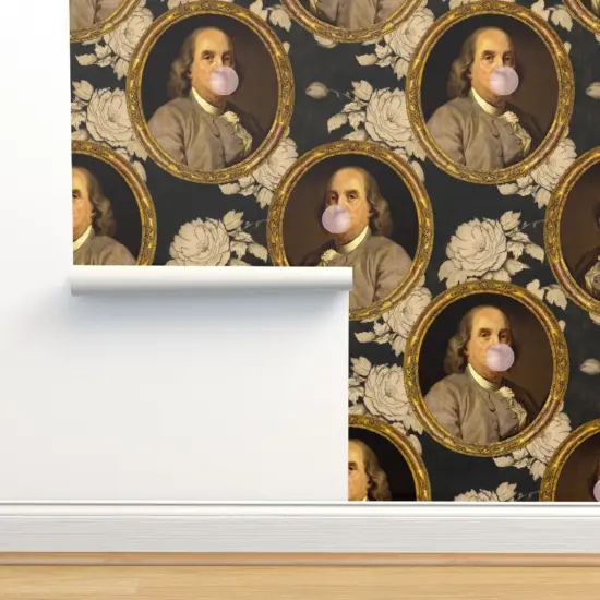 Pre-Pasted Wallpaper 2FT Wide Benjamin Franklin Portrait Historical Botanical Gum Custom Pre-pasted Wallpaper by Spoonflower {2}