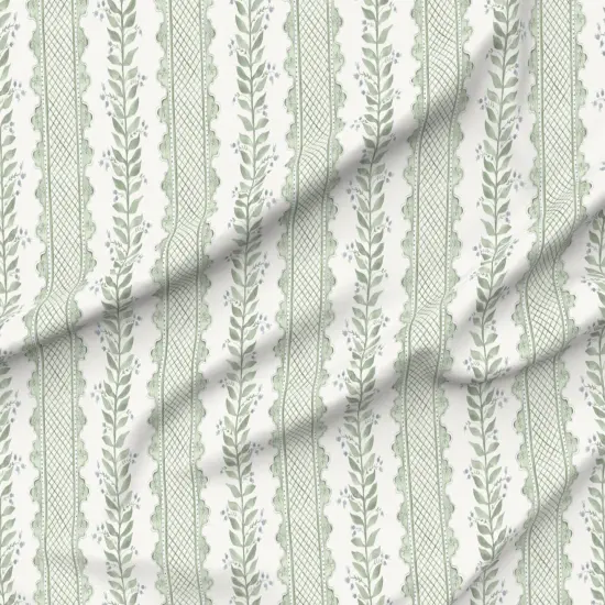 Various Fabrics by the Yard or Fat Quarter Sage Green Stripe Botanical Watercolor Garden Grandmillenial Custom Printed Fabric by Spoonflower {6}