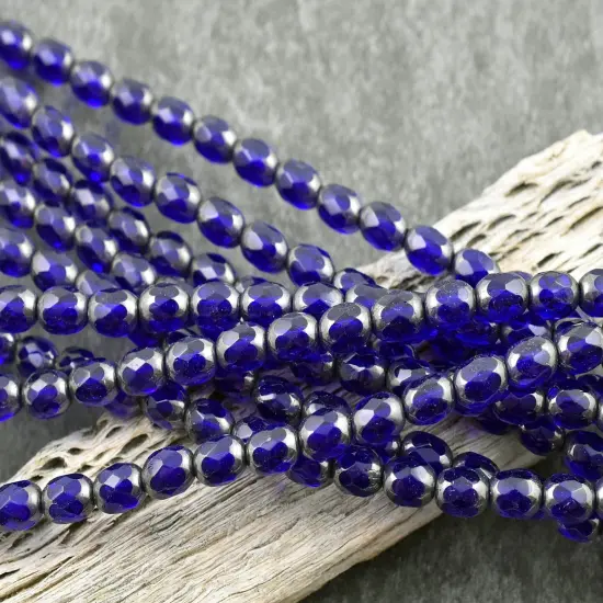 *30* 4x6mm Cobalt Hematite Fire Polished Oval Beads {3}