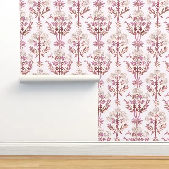 Peel & Stick Wallpaper 2FT Wide Boho Flowers Pink Watercolor Large Scale Botanical Custom Removable Wallpaper by Spoonflower {2}