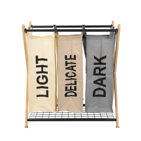 Oceanstar X-Frame Bamboo 3-Bag Laundry Sorter, Color Multicolor {3}