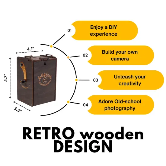Pinhole Instant Film Camera Building Set - 3D Wooden Puzzle for Adults - Retro Vintage Steampunk Mechanical Wood Model to Build - Compatible with Instax Mini Film (Not Included) Natural wood diy {10}