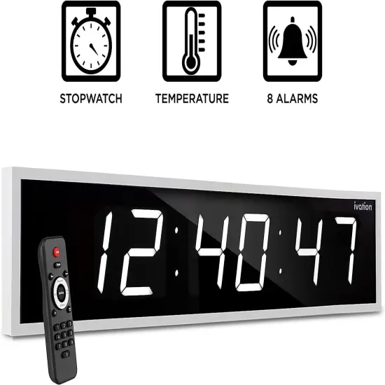 Ivation 60'' Large Digital Wall Clock, LED Digital Clock with Remote Control - Stopwatches White {3}