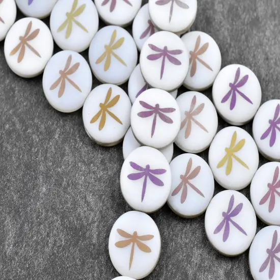 *8* 16mm Alabaster Sliperit Laser Tattoo Dragonfly Coin Beads {2}