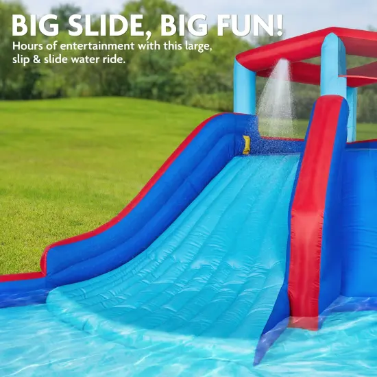 Sunny & Fun Inflatable Water Slide, Waterslide for Kids Backyard with Air Pump & Carrying Case Blue {4}