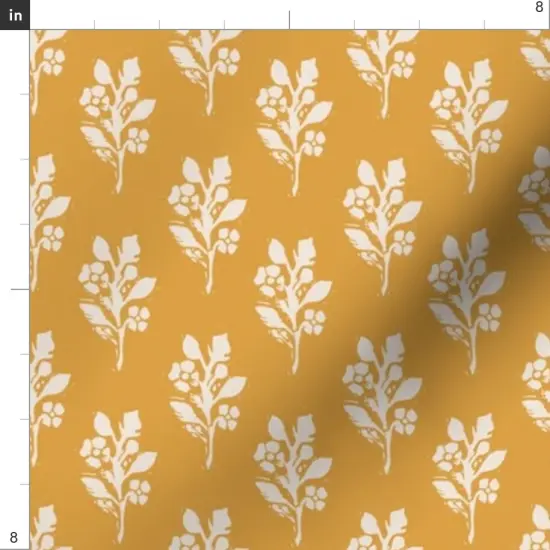 Various Fabrics by the Yard or Fat Quarter Vintage Cream Floral Sunny Yellow Orange Gold Marigold Golden Botanical Ochre Block Print Custom Printed Fabric by Spoonflower {4}