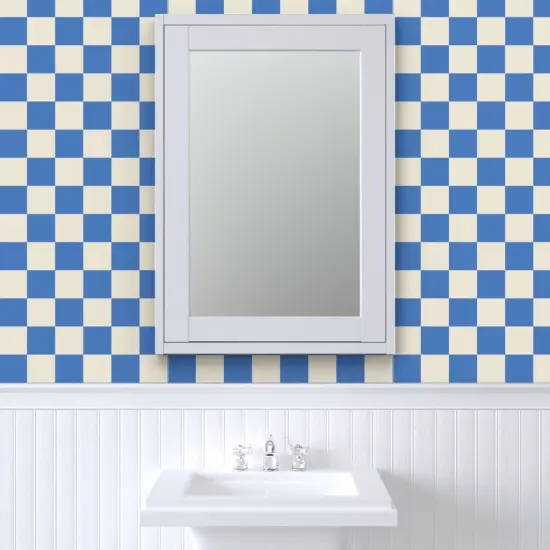 Pre-Pasted Wallpaper 2FT Wide Minimal Cobalt Blue Retro Grid Checkerboard Custom Pre-pasted Wallpaper by Spoonflower {6}