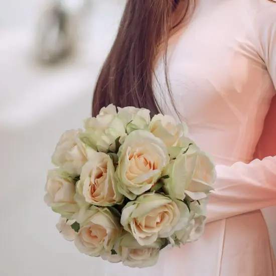 Champagne Chic: 20" Realistic Silk Champagne Rose Bud Stem - 6 Piece Set - Elevate Your Event Decor with these Stylish Flowers {4}