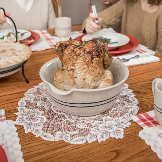 Martinez Pottery Hand Made Heritage Blue Stripe Stoneware Chicken Cooker {4}