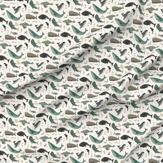 Various Fabrics by the Yard or Fat Quarter Whale Sea Life Ocean Green Charcoal Gray Swimming Nautical Animals Whimsical Beach Watercolor Trendy Custom Printed Fabric by Spoonflower {6}