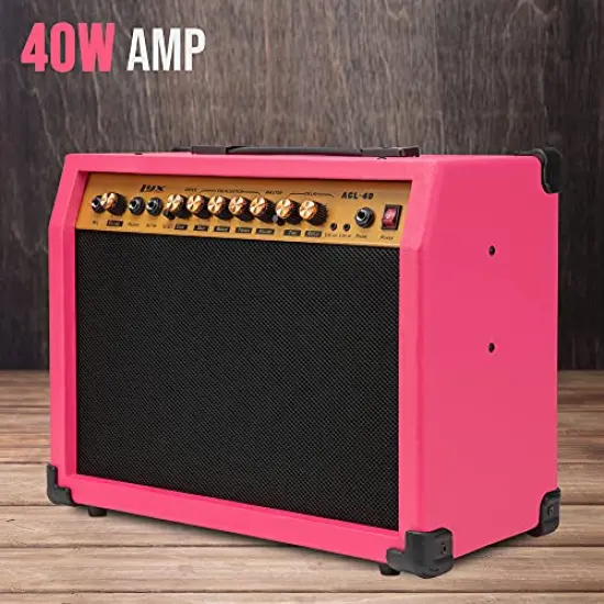 LyxPro Electric Guitar Amp, 40 Watt Portable Amplifier Pink {5}