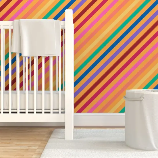 Pre-Pasted Wallpaper 2FT Wide Rainbow Graphic Lines Bright Pride Retro Stripe Custom Pre-pasted Wallpaper by Spoonflower {7}