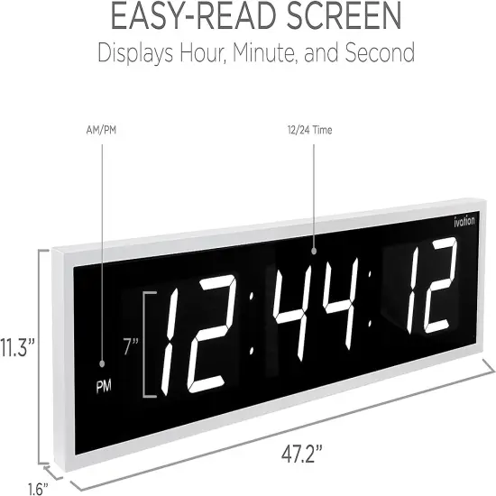 Ivation Huge 48" inch Digital LED Clock with Stopwatch, Alarms, Timer & Temp White {3}