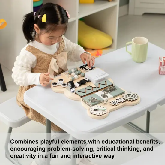 Wooden Sensory Bear Shaped Learning Toddler Busy Board for Playroom, Nursery, Preschool, and Doctors' Office Pink {12}