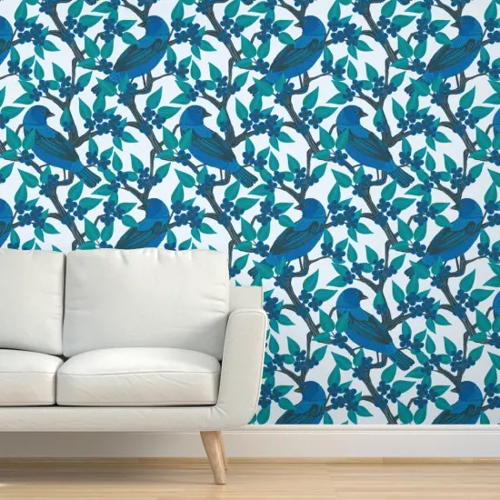 Peel & Stick Wallpaper 2FT Wide Birds Woods Tree Branches Nature Large Scale Songbird Custom Removable Wallpaper by Spoonflower {5}