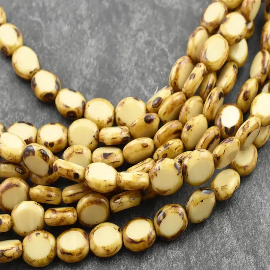 *17* 12x10mm Beige Travertine Table Cut Oval Beads {4}