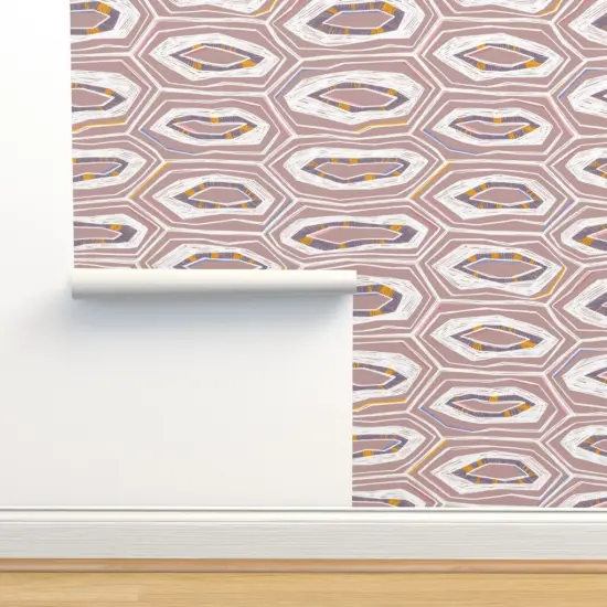 Pre-Pasted Wallpaper 2FT Wide Tortoiseshell Geometric Bold Abstract Hand Drawn Animal Print Hexagon Custom Pre-pasted Wallpaper by Spoonflower {2}