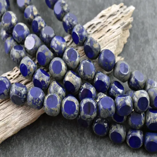 *20* 10mm Navy Blue Travertine 3 Cut Round Beads {4}