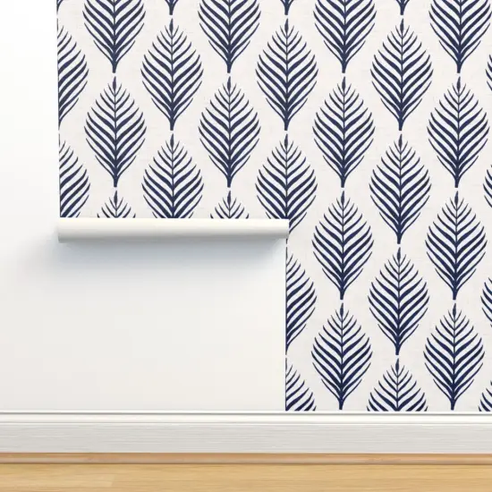 Pre-Pasted Wallpaper 2FT Wide Navy Blue Floral Botanical Palm Tropical Island Dark Coastal Southern Leaf Silhouette Large Scale Custom Pre-pasted Wallpaper by Spoonflower {2}