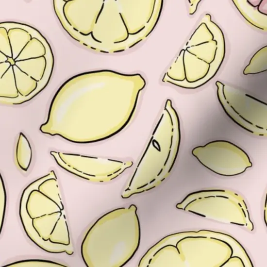 Various Fabrics by the Yard or Fat Quarter Citrus Pink Yellow Lemon Grapefruit Line Art Medium Scale Custom Printed Fabric by Spoonflower {7}