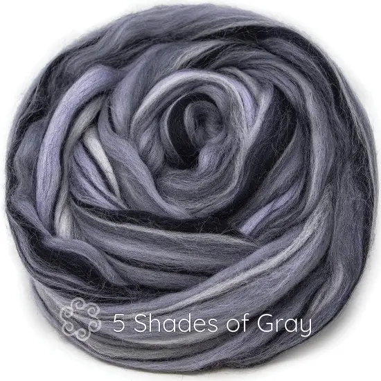 100% Merino Wool Roving. Soft Colorful Combed Top Roving for Felting, Spinning, Fiber Arts. 5 Shades of Grey {1}