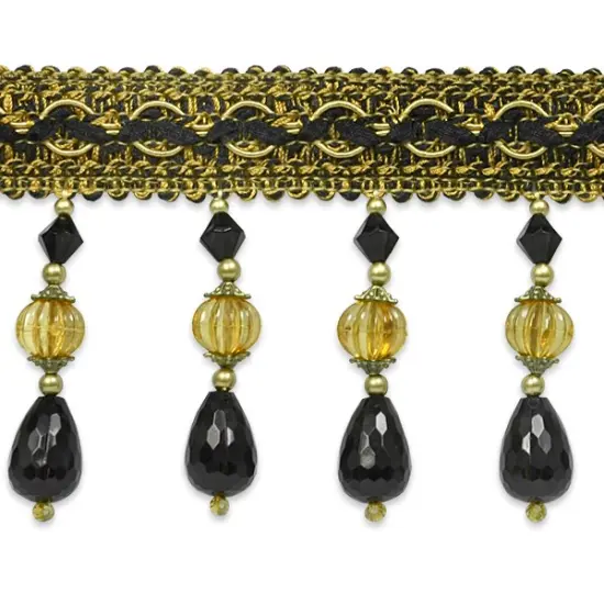 Maria Melon Bead Fringe Trim Black Multi {1}