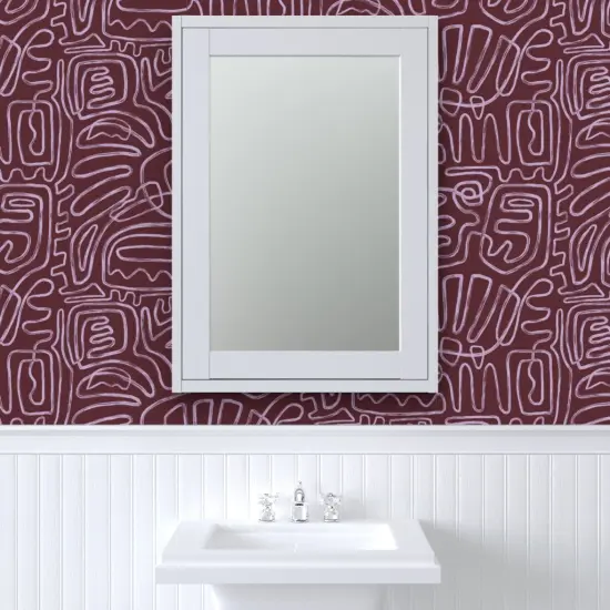 Peel & Stick Wallpaper 2FT Wide Boho Squiggles Purple Mauve Line Art Brush Strokes Custom Removable Wallpaper by Spoonflower {6}