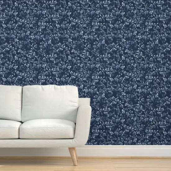 Peel & Stick Wallpaper 2FT Wide Botanical Toile Traditional Classic Large Scale Dark Blue Garden Floral Custom Removable Wallpaper by Spoonflower {5}