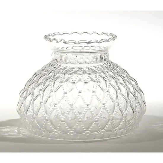 B & P Clear Diamond Quilt Design Glass Oil Lamp Shade 7in Fitter {4}