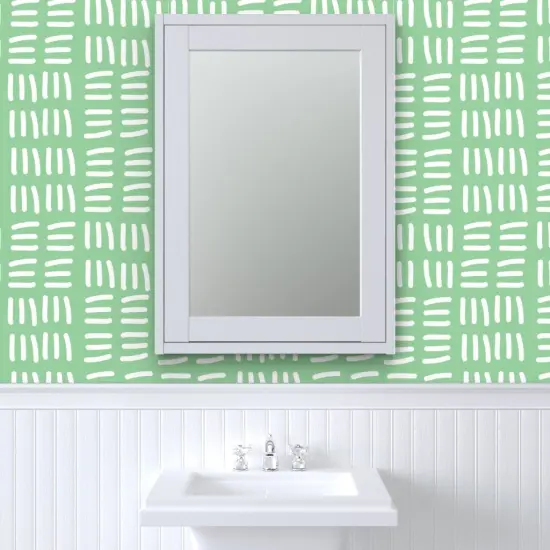 Pre-Pasted Wallpaper 2FT Wide Modern Pastel Abstract Green Whimsical Geometric Lines Wavy Zigzag Custom Pre-pasted Wallpaper by Spoonflower {6}