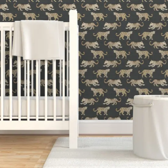 Pre-Pasted Wallpaper 2FT Wide Watercolor Leopard Brown Black Whimsical Safari Chinoiserie Animal Print Custom Pre-pasted Wallpaper by Spoonflower {7}