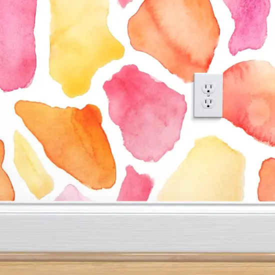 Peel & Stick Wallpaper 2FT Wide Watercolor Pink Orange Yellow Bright Whimsical Animal Print Custom Removable Wallpaper by Spoonflower {4}