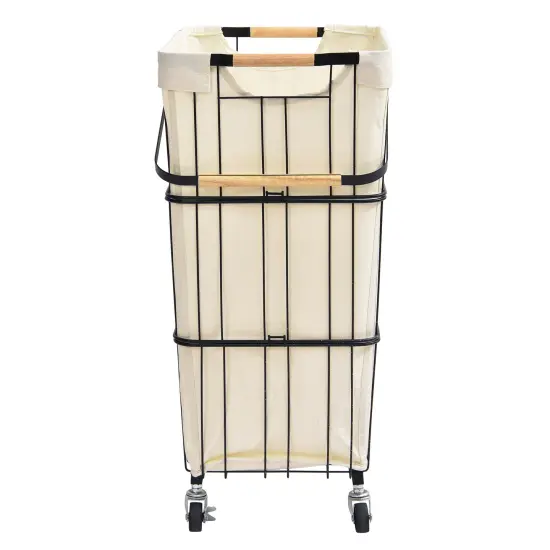 Oceanstar Mobile Rolling Storage Laundry Basket Cart with Handle White {5}