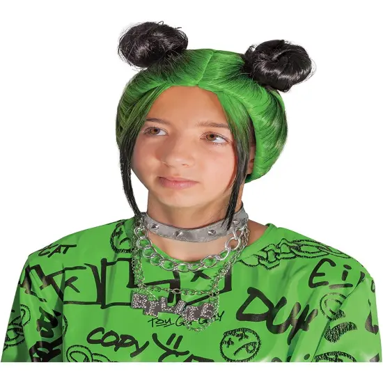 Girl's Billie Eilish Green Double Bun Wig Costume Accessory {1}