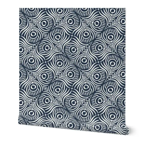 Peel & Stick Wallpaper 2FT Wide Animal Print Dark Blue Graphic Lines Minimalist Modern Abstract Custom Removable Wallpaper by Spoonflower {7}