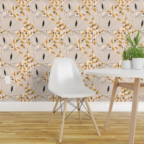 Peel & Stick Wallpaper 2FT Wide Art Nouveau Goldenrod Yellow Organic Botanical Graphic Lines Custom Removable Wallpaper by Spoonflower {1}