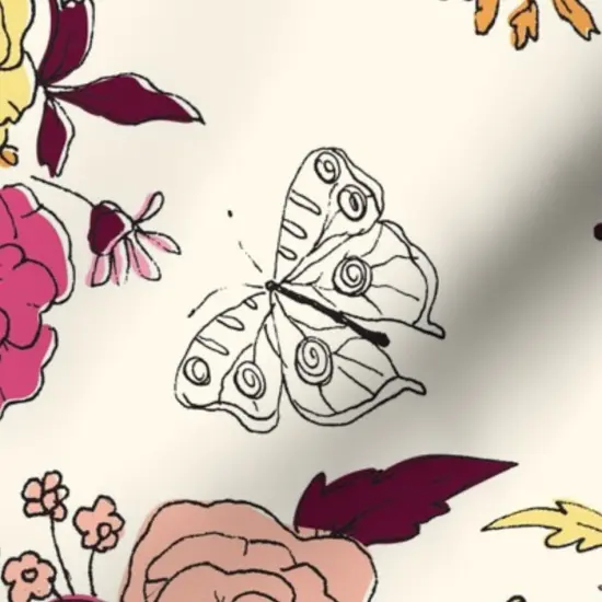 Various Fabrics by the Yard or Fat Quarter Pink Cream Yellow Butterflies Floral Orange Rose Daisy Crimson Sketchbook Hand Drawn Large Scale Botanical Kitsch Custom Printed Fabric by Spoonflower {7}