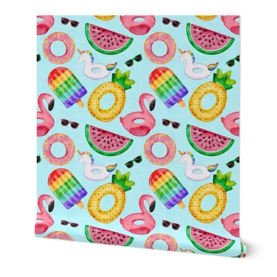 Peel & Stick Wallpaper 2FT Wide Summer Flamingo Watermelon Popsicle Pool Pineapple Unicorn Custom Removable Wallpaper by Spoonflower {7}