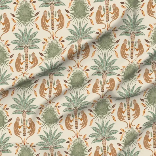 Various Fabrics by the Yard or Fat Quarter Beige Art Deco Monkeys Safari Palm Trees Travel Boho Muted Neutrals Summer Animals Plants Large Scale Custom Printed Fabric by Spoonflower {6}