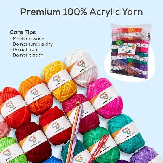 JumblCrafts 24 Yarn Crochet Kit for Beginners with 2 Crochet Hooks & 2 Weaving Needles {4}