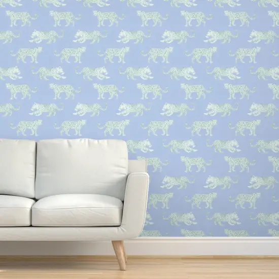 Pre-Pasted Wallpaper 2FT Wide Animal Green Blue Nature Illustrative Big Cat Custom Pre-pasted Wallpaper by Spoonflower {5}